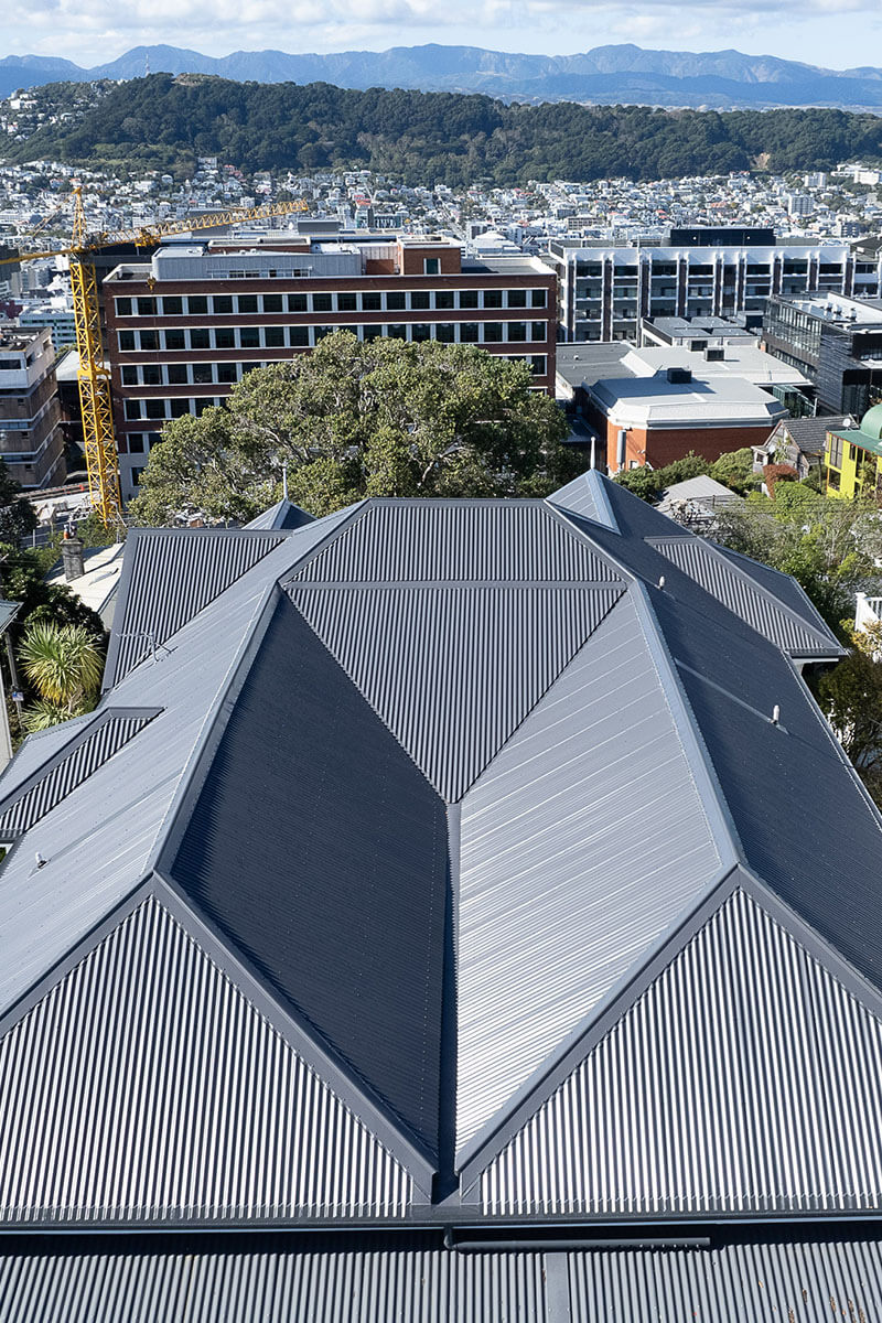 Project Central Terrace 1 Angled aerial shot of newly installed tin roof on victorian home