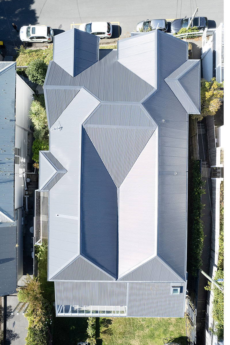 Project Central Terrace 2 Aerial shot of new tin roof on Wellington, old, victorian home